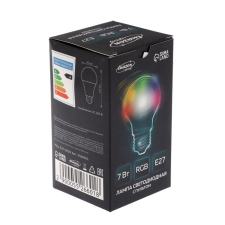 LED LED RGB, with a remote control, A60, 7 W, 560 lm, E27, 220 B-8