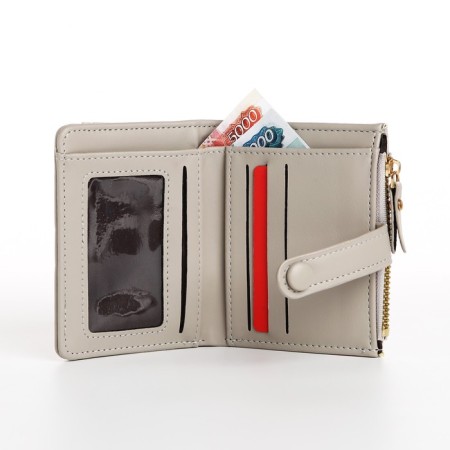 Women's wallet on the button, beige-gray color-5