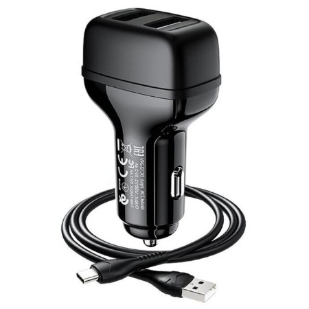 Hoco Z36, 2 USB car charger - 2.4 A, Type -C cable, 1 m, black-2