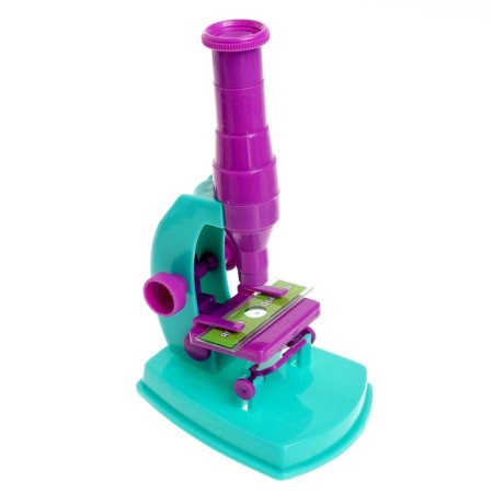 A set of biologist 6 objects: microscope, 2 kaleidoscope, 2 empty slides, a model of cells-1