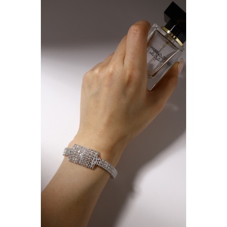 Bracelet with rhinestones "Bright" rectangle, white color in silver, 18 size-5