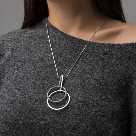 Jupiter's pendant duet, white color in silver, 72cm-2