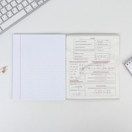 A notebook 48 sheets, A5, marble, from reference. mat. “September 1: Algebra”, cover coated cardboard 230 gr., Inner block in a cage 80 gr., White is 96%-5