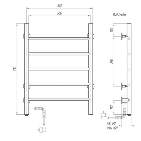 Electric towel Domoterm 109-5, 500x710 mm, left, white matte-3