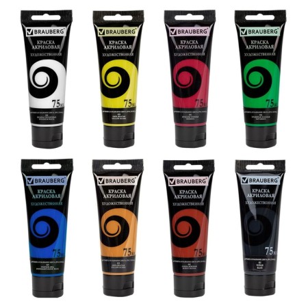 Acrylic paint in a tube set 8 -ZV*75ml Brauberg Art Debut matte 192418-3