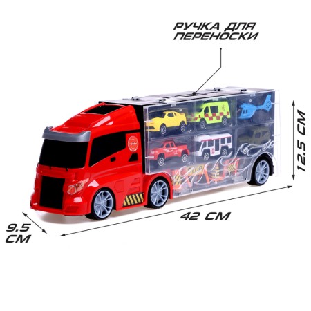 Truck "Carrier", included 6 cars and road signs-1