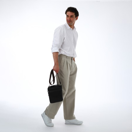Male bag over the shoulder, Textura, 2 external pockets, brown color-10