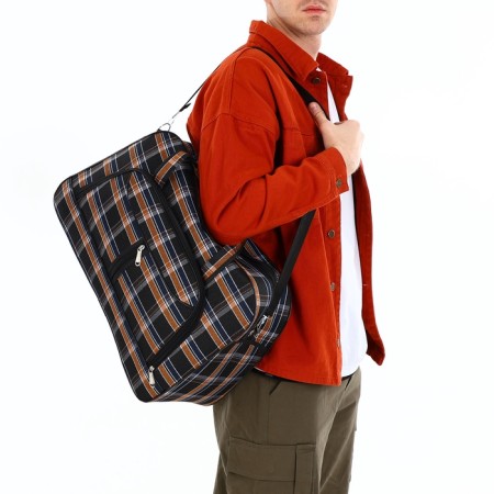 Road bag with lightning, external pocket, long belt, brown color-1