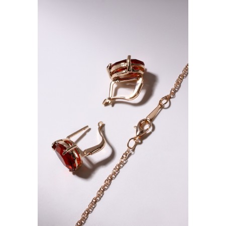 Set 2 objects: earrings, pendant "Edel" drop -driving, red color in gold, 45 cm-5