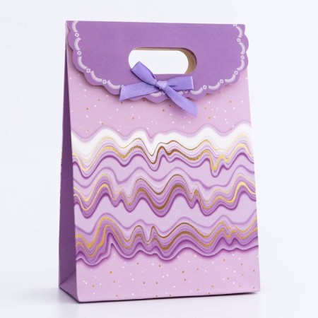 Gift box-package, packaging with a cut handle, “purple grace”, 14 x 6 x 21 cm