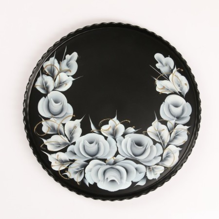 Tray "rose on black" art painting 28 cm-1
