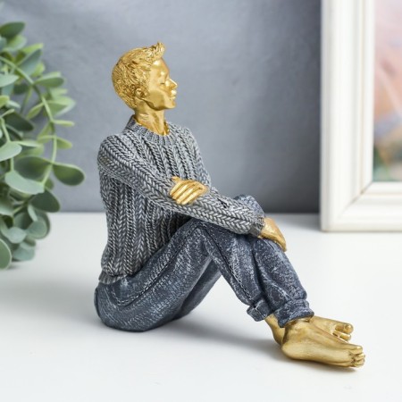 Souvenir Polystone "A young man in a gray sweater, sits" 14.5x7x14 cm-1
