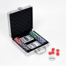 Poker in a metal case (2 decks, chips 100 pcs with a face value, 5 cubes), 20 x 20 cm
