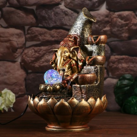 The desktop fountain from the network, the backlight "Ganesha with bowls" red-gold 40x25x25 cm-2