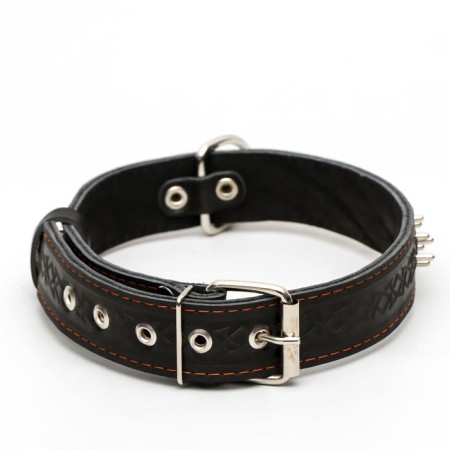 Collar leather two-layer rogging "hedgehog", 65 x 3.5 cm, Osh 50-60 cm, black-1