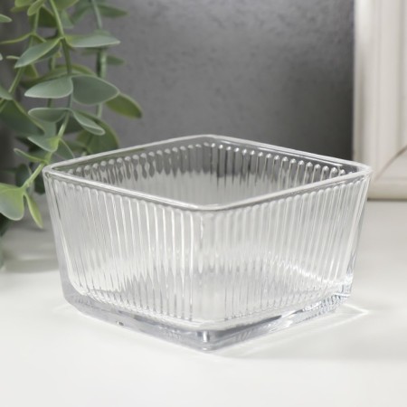 Glass of glass per 1 candle "square ribbed" transparent 9x9x5.5 cm-1
