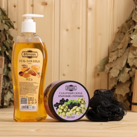Set for the bath: Krudnik-Smorodin scrub, shower gel "Honey", washcloth