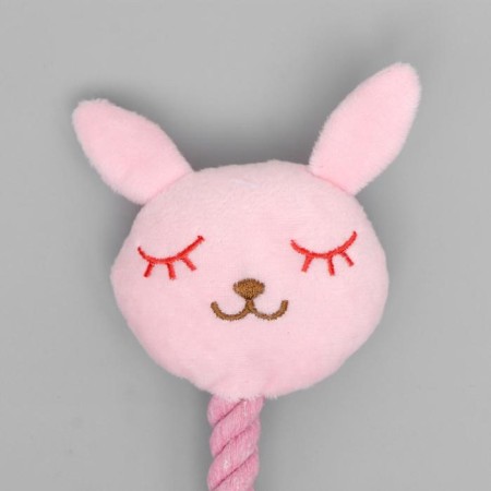 Soft toy for dogs "Bunny with a rope", with a squeak, 18 cm, pink-3