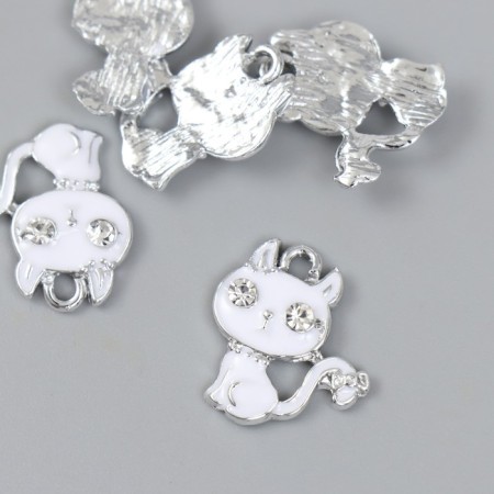 Decor for creativity metal, enamel, rhinestone "White cat" 2x1.7 cm-2