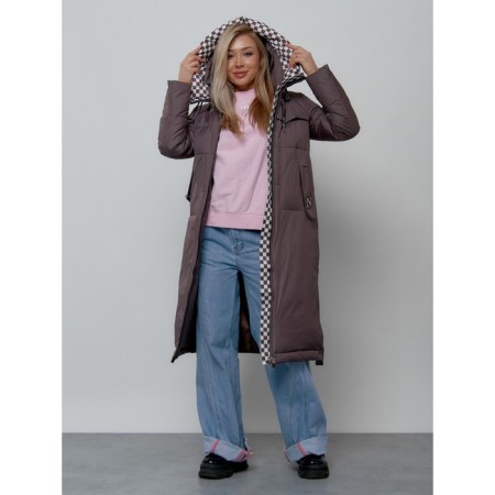 Coat insulated female, size 42, dark brown color-10