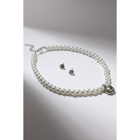 Set 2 objects: earrings, Antoinetta necklace crystals, white color in silver, 40 cm-6