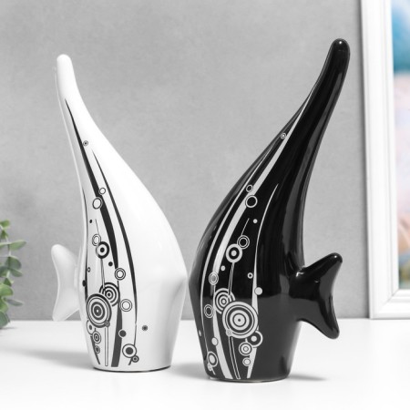 Souvenir Ceramics "Fish is white and black with algae and bubbles" Set 2 pcs 28x13 cm-3