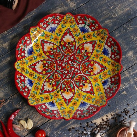 Largan Rishtan ceramics "Flowers", 32 cm, red, corrugated-1