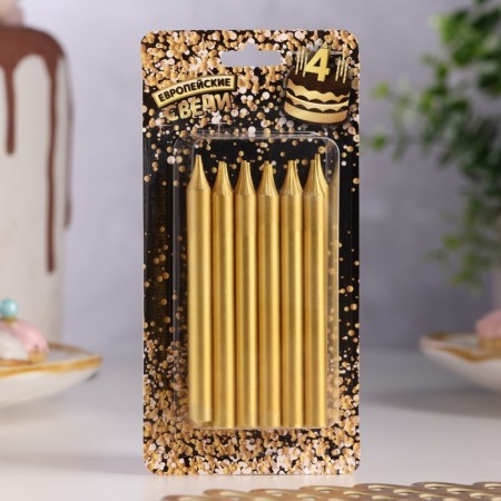 Set of candles for the Cake "Spark", 12 pcs, 8 cm, gold metallic-6