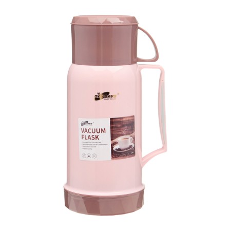 Thermos 1 l, with a glass flask, retains heat 12 hours, with a mug, pink