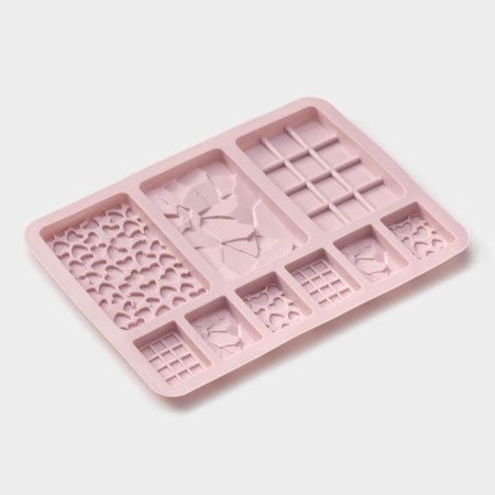 Form for chocolate of the share "Chocolate Assorted", silicone, 20 × 15 cm, 9 cells, pink color-2
