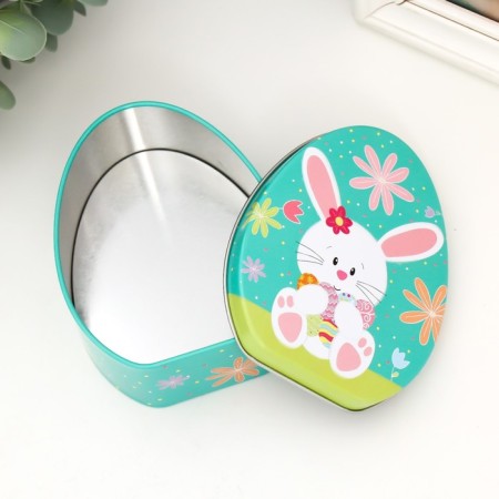 Casket Metal Egg "Bunny with an armful of painted eggs" 11.7x9.2x4.5 cm-3