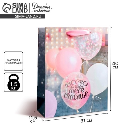 Package Gift Laminated Vertical, packaging, “Happiness to you!”, L 31 x 40 x 11.5 cm