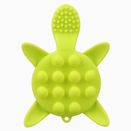 Silicone teether for teeth with a rattle of "turtle", green color, crumb I-3