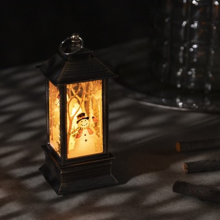 LED figure "Lantern with a snowman" 5.5 × 13 × 5.5 cm, plastic, batteries AG13x3, glow warm white
