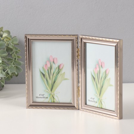 Photo frame Plastic in 2 photos 10x15 cm "The wavy line on silver"-1