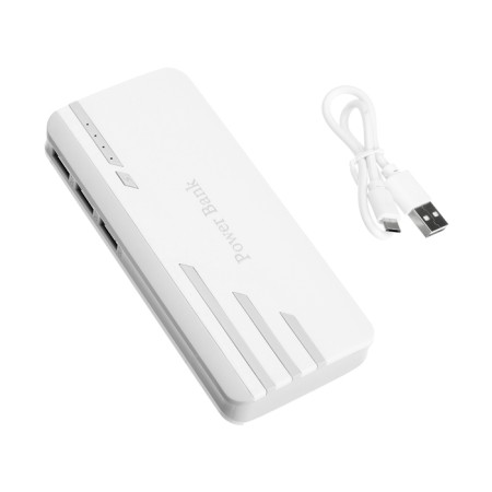 Luazon PB-25 external battery, 10,000 mAh, 3 USB, 1 A, indicator, flashlight, gray-white-3