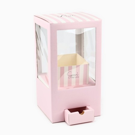 Gift box for flowers with a vase of MGK folding, packaging, "for you", 16 x 23 x 16 cm-3