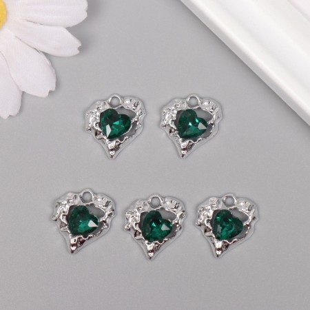 Decor for creativity Metal "Ripe Heart-Izumrud" silver, green 1.8x1.7x0.5 cm-2