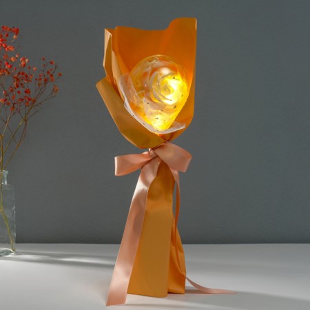 Bouquet of soap petals "Rose in the ball" Orange 8.5x8.5x36 cm-1
