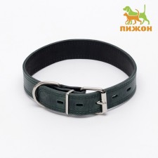 Collar leather two-layer 3.5 cm, Osh 46-58 cm, emerald