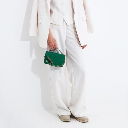 Bag Messenger with zipper, green color-7