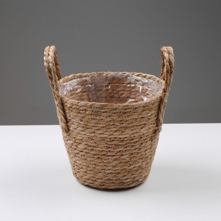 Kashpo wicker "safari" with handles, 21.5x21.5x18.8 cm, natural-1
