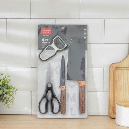 A set of kitchenenies Bobssen, 4 items: knives 12.5 cm, 20.5 cm, scissors, metal vegetable vegetables-6