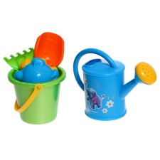 Set for playing in sand No. 15: 3 molds, watering can, bucket, rake, scoop