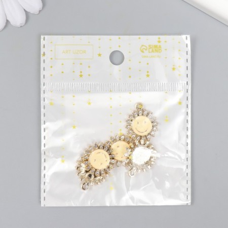 Decor for creativity metal, enamel, rhinestones "Sun-Smail" yellow, gold 0.2x1.8x2.1 cm-3