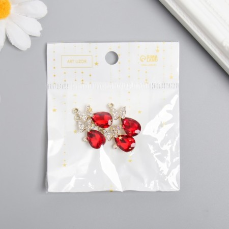 Decor for creativity metal, rhinestones "Rubin drop with a butterfly" gold 1.4x2.7 cm-2