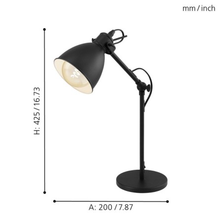 Priddy 1x40W desktop E27 Black 42.5cm-2