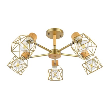 Ceiling EVOLUCE lamp. Sle110402-05. Stelitto. 5x40 watts, E27, 68x68x35 cm, golden color, light wood-11