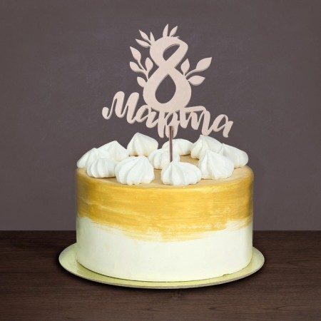 Topper for a cake wooden assorted "since March 8", mix-2