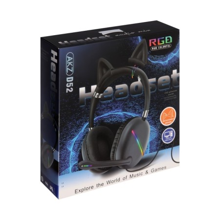 AKZ D52 headphones, wired, full -size, microphone, overhead ears, RGB, 1.75 m, white-10